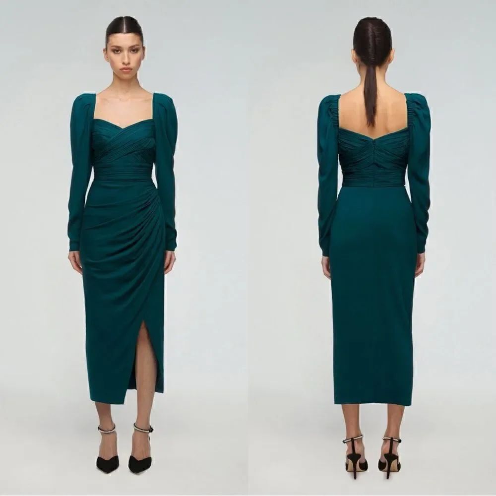 Self Portrait Iris Midi Blue Green Dress Teal Size 6